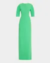 Rickie Freeman For Teri Jon Elbow-sleeve Crepe Column Gown In Lime
