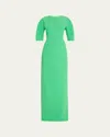 Rickie Freeman For Teri Jon Elbow-sleeve Crepe Column Gown In Lime