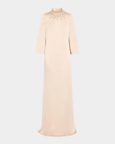 Rickie Freeman For Teri Jon Embellished Collar Satin Gown In Neutral