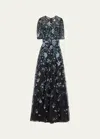 Rickie Freeman For Teri Jon Embroidered A-line Tulle Gown In Black Mult