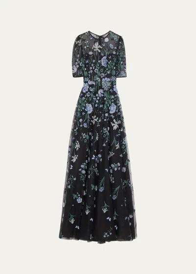 RICKIE FREEMAN FOR TERI JON EMBROIDERED A-LINE TULLE GOWN