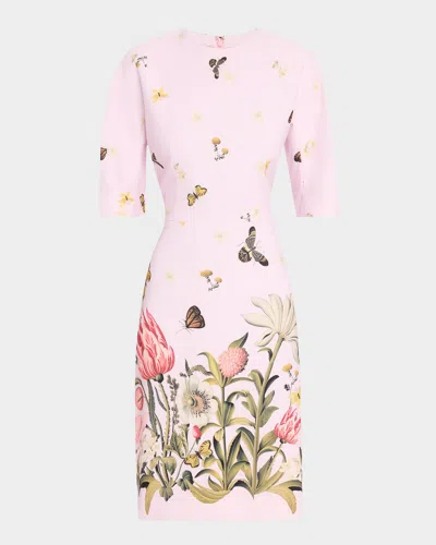 Rickie Freeman For Teri Jon Floral & Butterfly-print Crepe Dress In Pink Multi