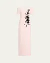 Rickie Freeman For Teri Jon Floral Applique Crepe Column Gown In Pink Black