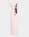 Rickie Freeman For Teri Jon Floral Applique Crepe Column Gown In Pink Black