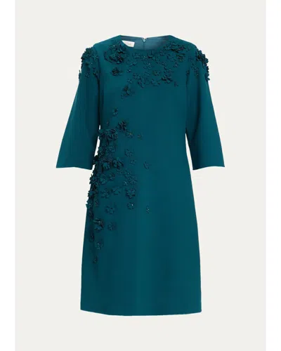 Rickie Freeman For Teri Jon Floral Applique Crepe Dress In Green