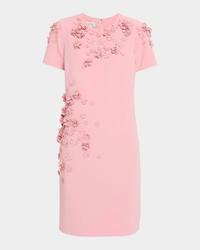 Rickie Freeman For Teri Jon Floral Applique Crepe Dress In Pink