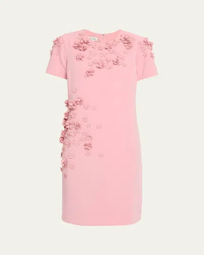 Rickie Freeman For Teri Jon Floral Applique Crepe Dress In Pink