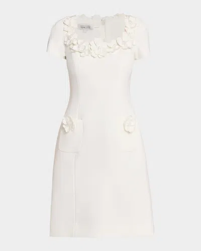 Rickie Freeman For Teri Jon Floral Applique Crepe Mini Dress In White