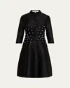Rickie Freeman For Teri Jon Floral Applique Jacquard Shirtdress In Black