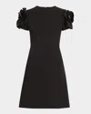 Rickie Freeman For Teri Jon Floral Applique Stretch Crepe Dress In Black