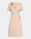 Rickie Freeman For Teri Jon Floral Applique Tweed Dress In Cream Mult