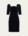 Rickie Freeman For Teri Jon Floral Applique Velvet Dress In Blue