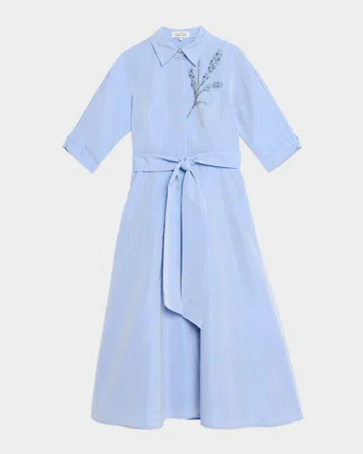 Rickie Freeman For Teri Jon Floral Beaded Taffeta Midi Shirtdress In Burgundy