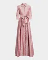 Rickie Freeman For Teri Jon Floral-embroidered Eyelet Taffeta Shirt Gown In Dusty Pink