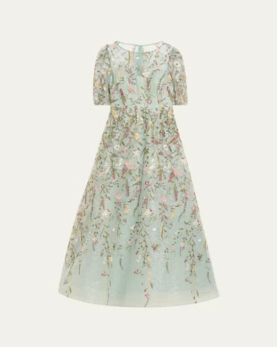 Rickie Freeman For Teri Jon Floral-embroidered Shimmer Mesh Gown In Multi