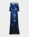 Rickie Freeman For Teri Jon Floral Embroidered Tulle Gown In Multi