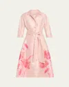Rickie Freeman For Teri Jon Floral Jacquard Mikado Midi Shirtdress