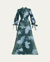 Rickie Freeman For Teri Jon Floral Metallic Jacquard Shirt Gown In Multi