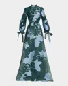 Rickie Freeman For Teri Jon Floral Metallic Jacquard Shirt Gown In Multi