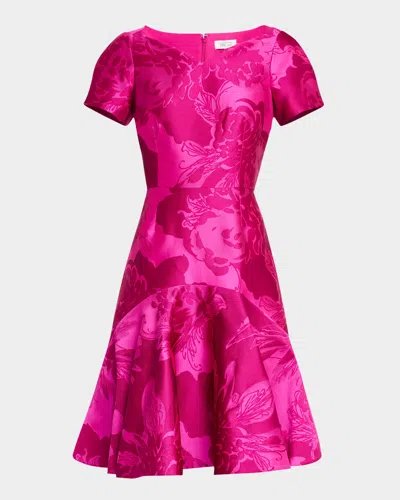 Rickie Freeman For Teri Jon Floral Mikado Flounce Dress In Hot Pink