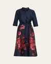 Rickie Freeman For Teri Jon Floral Paisley Jacquard Midi Shirtdress In Blue