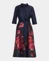 Rickie Freeman For Teri Jon Floral Paisley Jacquard Midi Shirtdress In Blue