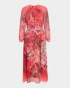 Rickie Freeman For Teri Jon Floral-print Chiffon Midi Dress In Tangerine Multi