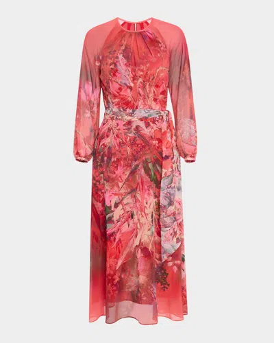 Rickie Freeman For Teri Jon Floral-print Chiffon Midi Dress In Tangerine Multi