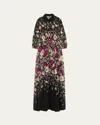 Rickie Freeman For Teri Jon Floral-print Chiffon Shirt Gown In Multi