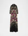 Rickie Freeman For Teri Jon Floral-print Chiffon Shirt Gown In Multi