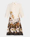 Rickie Freeman For Teri Jon Floral-print Cotton Flounce Shirtdress In Nude