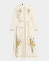 Rickie Freeman For Teri Jon Floral-print Cotton Midi Shirtdress In Neutral