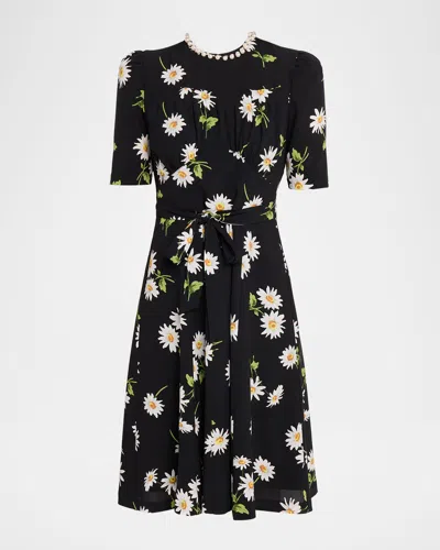 Rickie Freeman For Teri Jon Floral-print Crepe Dress In Black