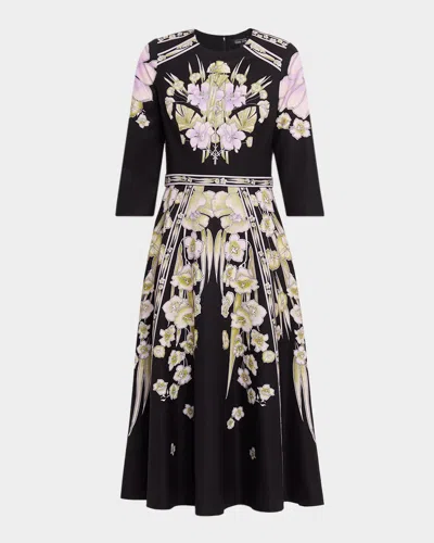 Rickie Freeman For Teri Jon Floral-print Crepe Midi Dress In Multi