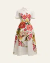 Rickie Freeman For Teri Jon Floral-print Fit-&-flare Shirtdress In Ivory Mult