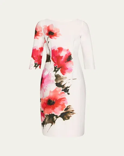 Rickie Freeman For Teri Jon Floral-print Scuba Dress In White Multi