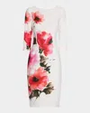 Rickie Freeman For Teri Jon Floral-print Scuba Dress In White Multi