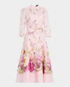 Rickie Freeman For Teri Jon Floral-print Silk Blend Midi Shirtdress In Pink Multi