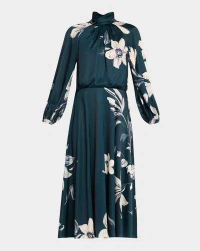 Rickie Freeman For Teri Jon Floral-print Twill Midi Dress In Forest