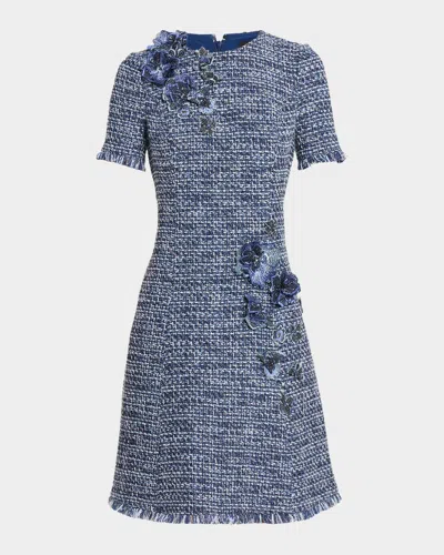 Rickie Freeman For Teri Jon Floral Tweed Short-sleeve Dress In Multi