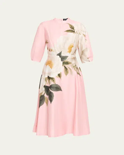 Rickie Freeman For Teri Jon Floral-print Cotton Midi Shirtdress In Pink