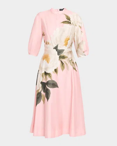 Rickie Freeman For Teri Jon Floral-print Cotton Midi Shirtdress In Pink