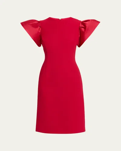 Rickie Freeman For Teri Jon Flounce-sleeve Crepe Sheath Dress In Red