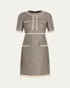 Rickie Freeman For Teri Jon Fringe-trim Metallic Tweed Dress In Plat Mul