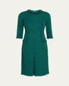Rickie Freeman For Teri Jon Fringe-trim Stretch Boucle Dress In Emerald