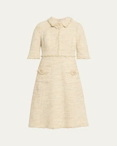 Rickie Freeman For Teri Jon Fringe-trim Metallic Tweed Dress In Neutral