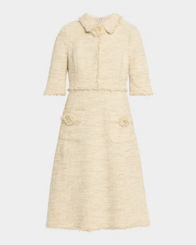 Rickie Freeman For Teri Jon Fringe-trim Metallic Tweed Dress In Neutral