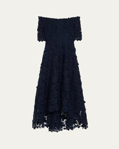 RICKIE FREEMAN FOR TERI JON HIGH-LOW FLORAL LACE MAXI DRESS