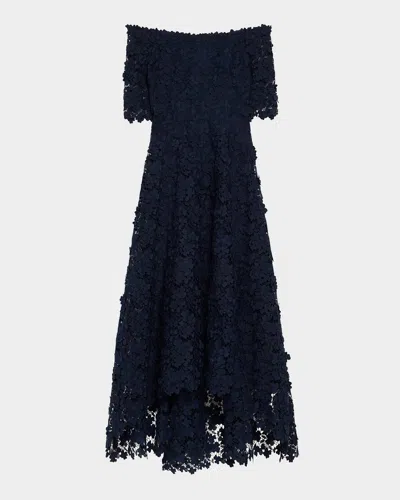 Rickie Freeman For Teri Jon High-low Floral Lace Maxi Dress In Black