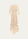 Rickie Freeman For Teri Jon High-low Stretch Crochet Maxi Dress In Beige